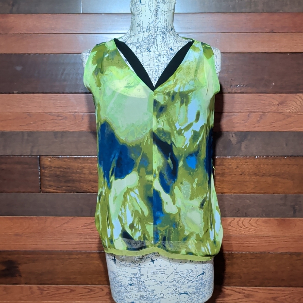 Simply Vera Vera Wang Green and Blue Abstract Blouse